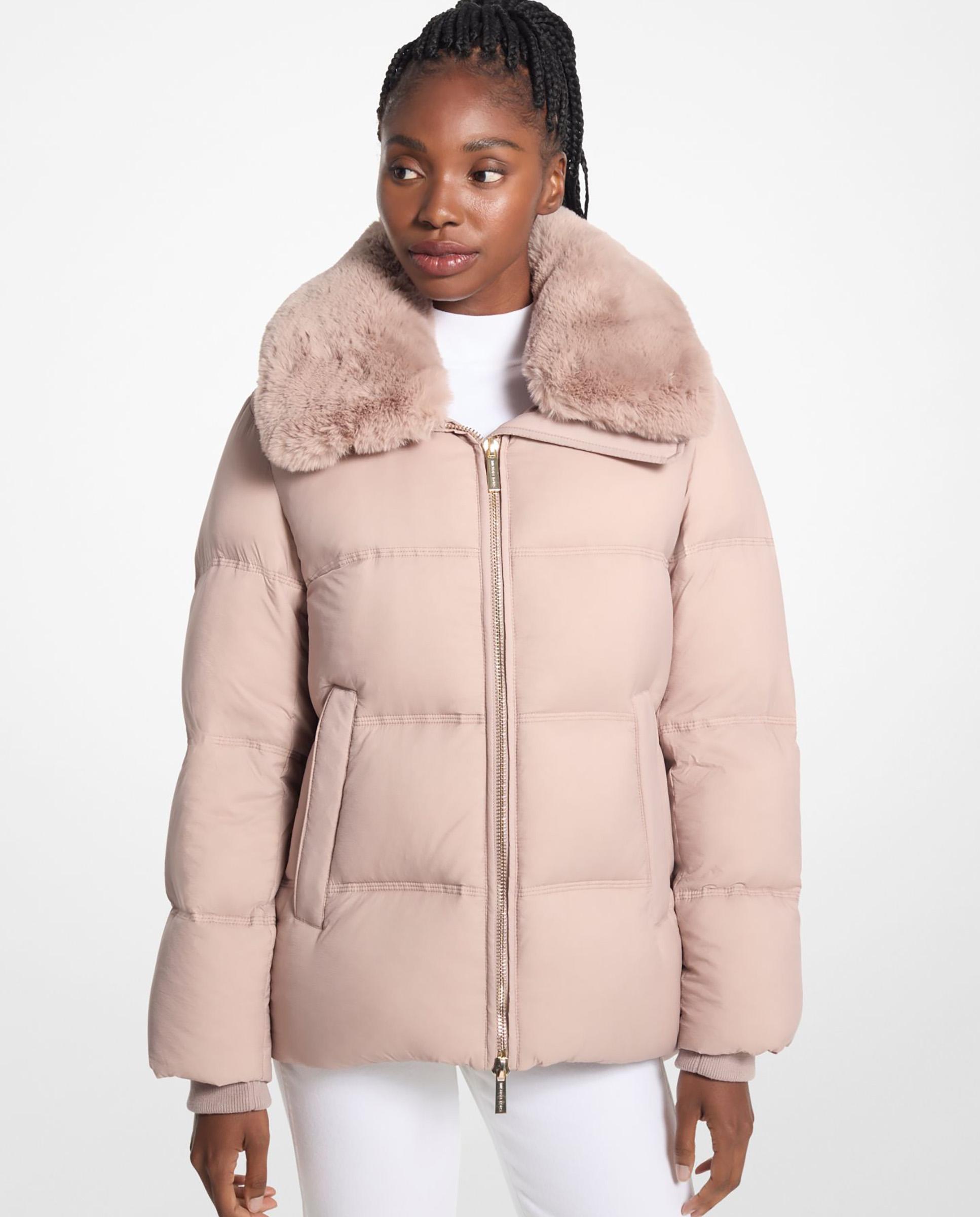 Plumífero Acolchoado com Gola de Pelo Rosa-1