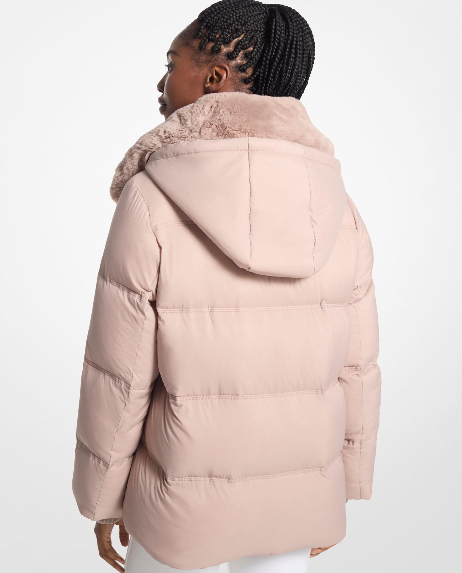 Plumífero Acolchoado com Gola de Pelo Rosa-2