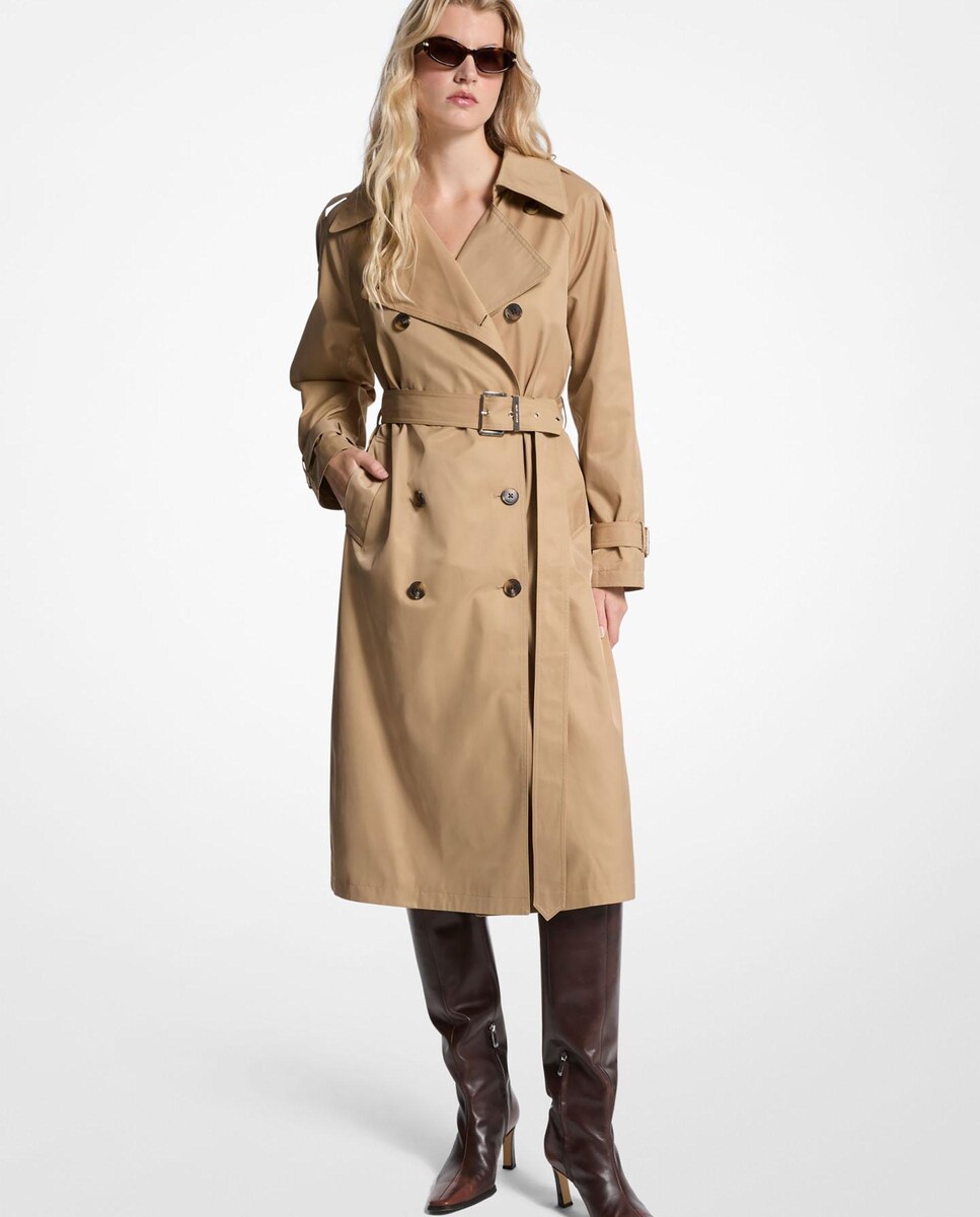 Gabardina em Mescla de Algodão com Cinto Castanho-1