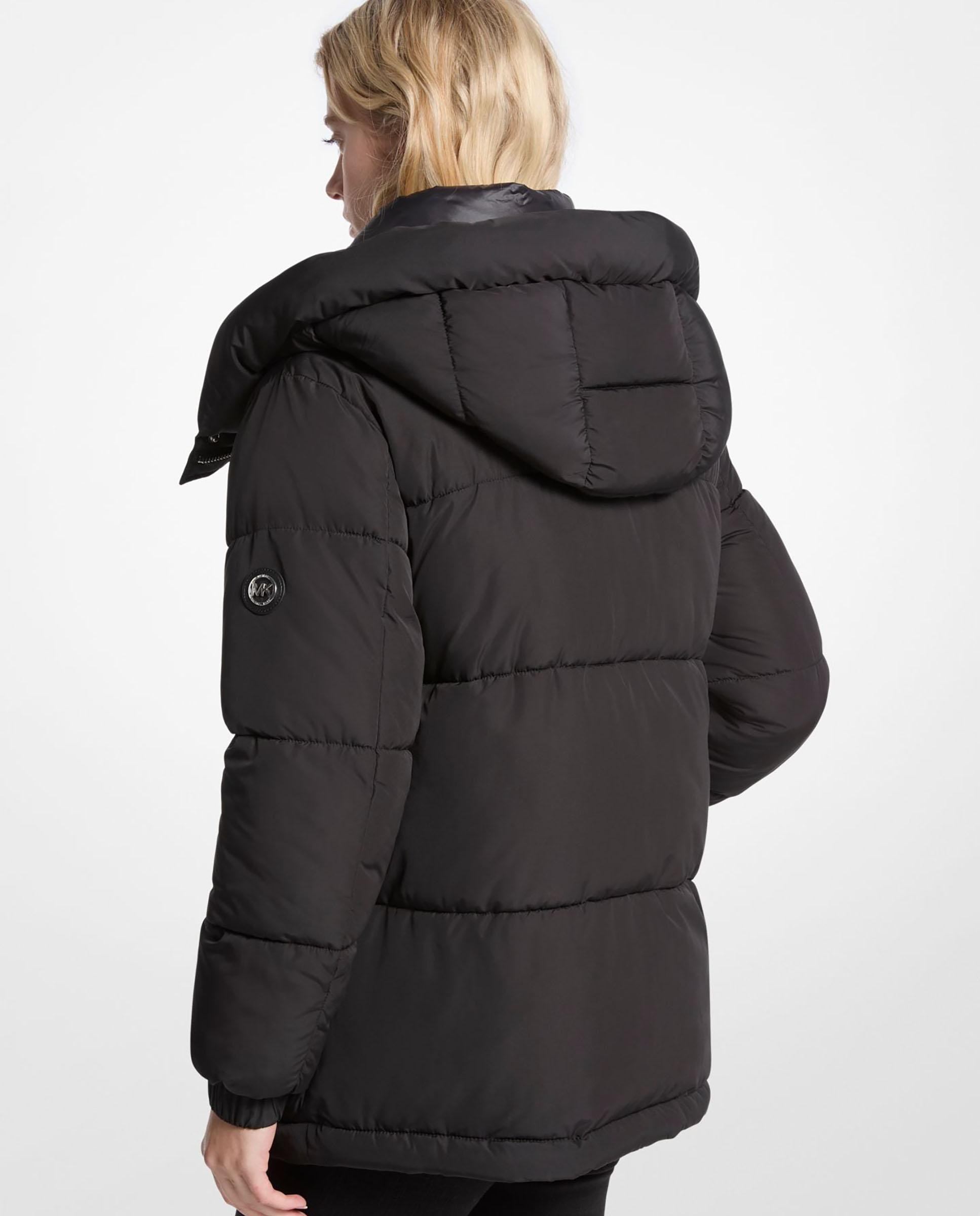 Casaco Acolchoado com Gola Chaminé e Capuz Preto-2