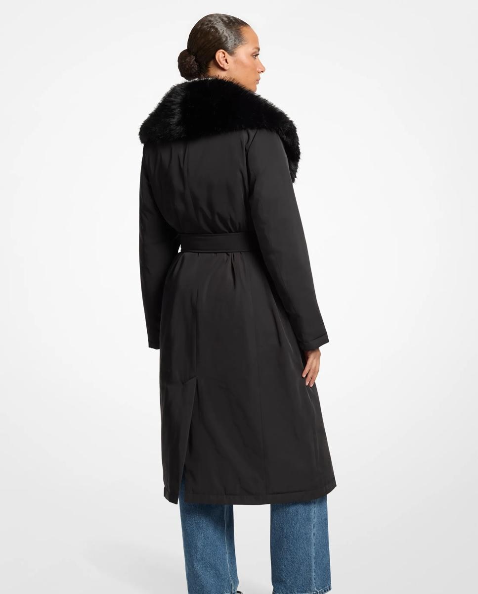 Gabardina com Debrum de Pelo Sintético e Cinto Preto-2