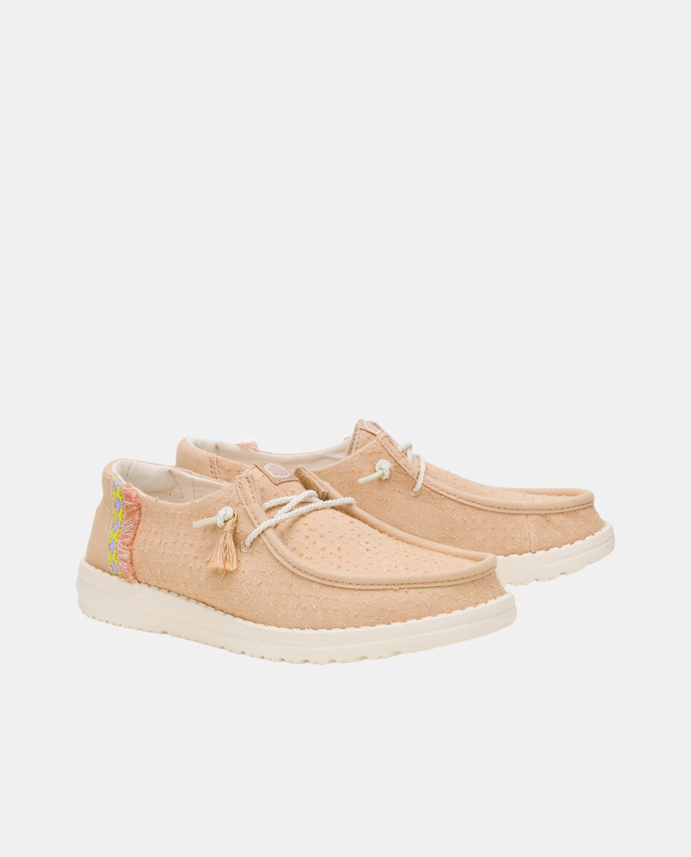 Sapatos de Cordões em Lona Perfurada Bege-2