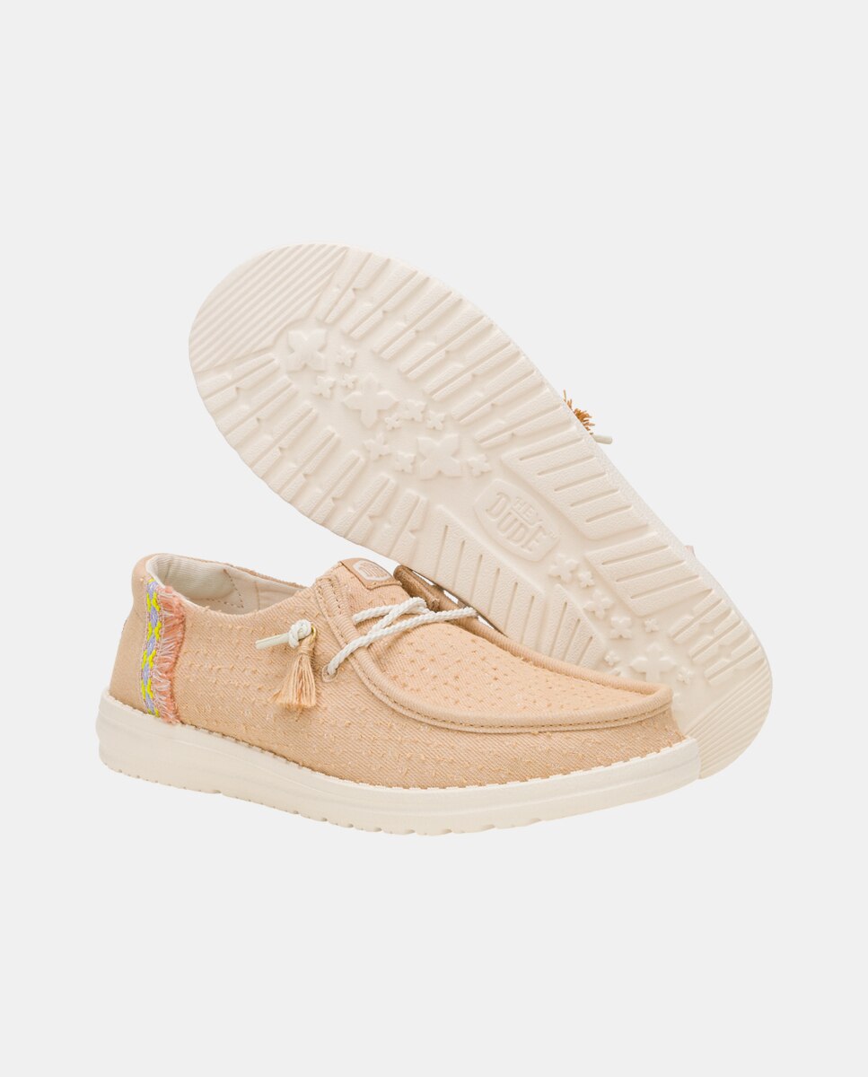 Sapatos de Cordões em Lona Perfurada Bege-3
