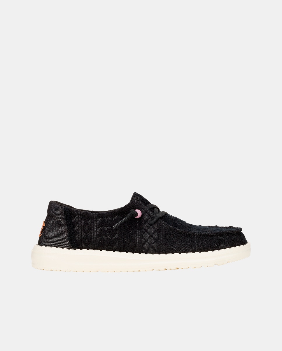 Sapatos de Cordões em Tecido e Crochet Preto-1