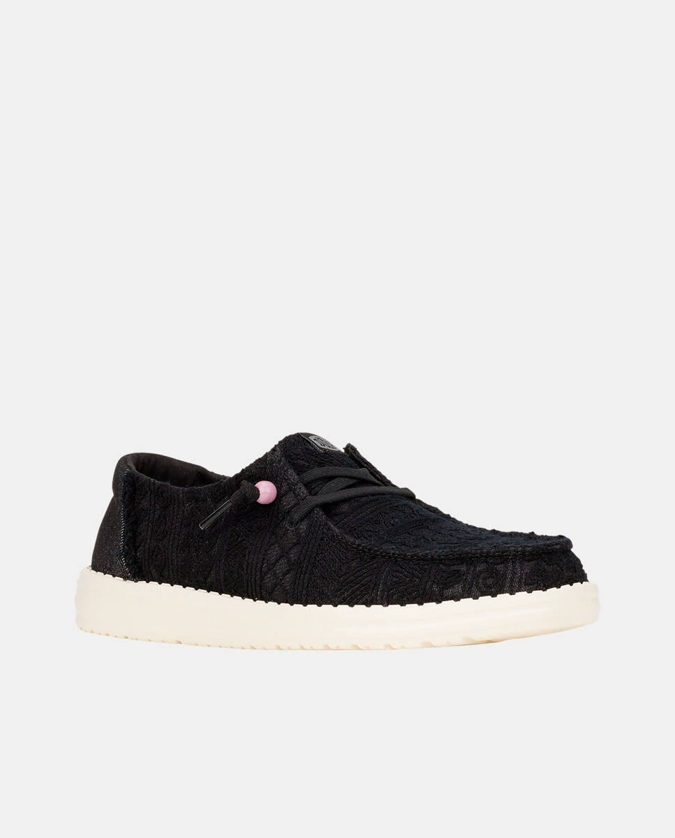 Sapatos de Cordões em Tecido e Crochet Preto-2