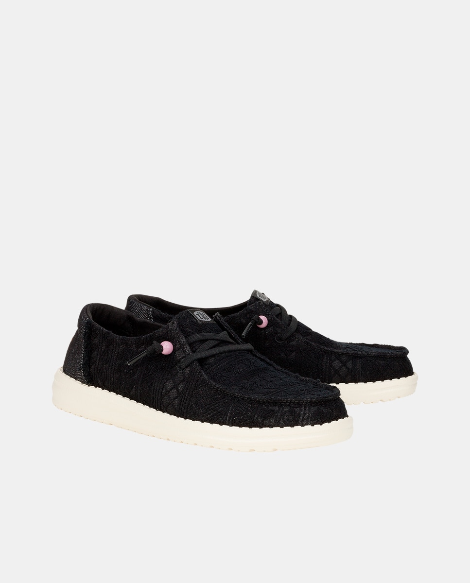 Sapatos de Cordões em Tecido e Crochet Preto-3