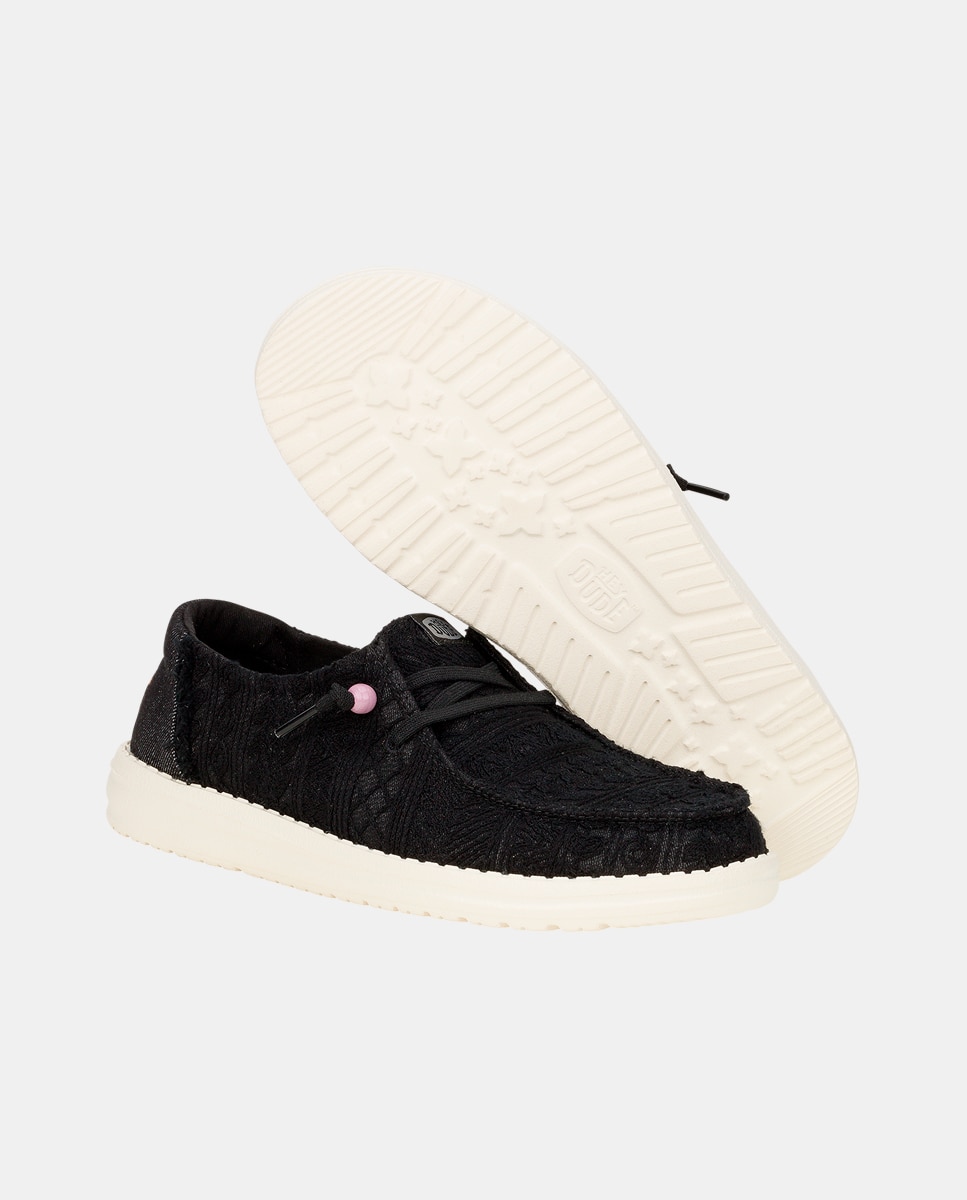 Sapatos de Cordões em Tecido e Crochet Preto-4