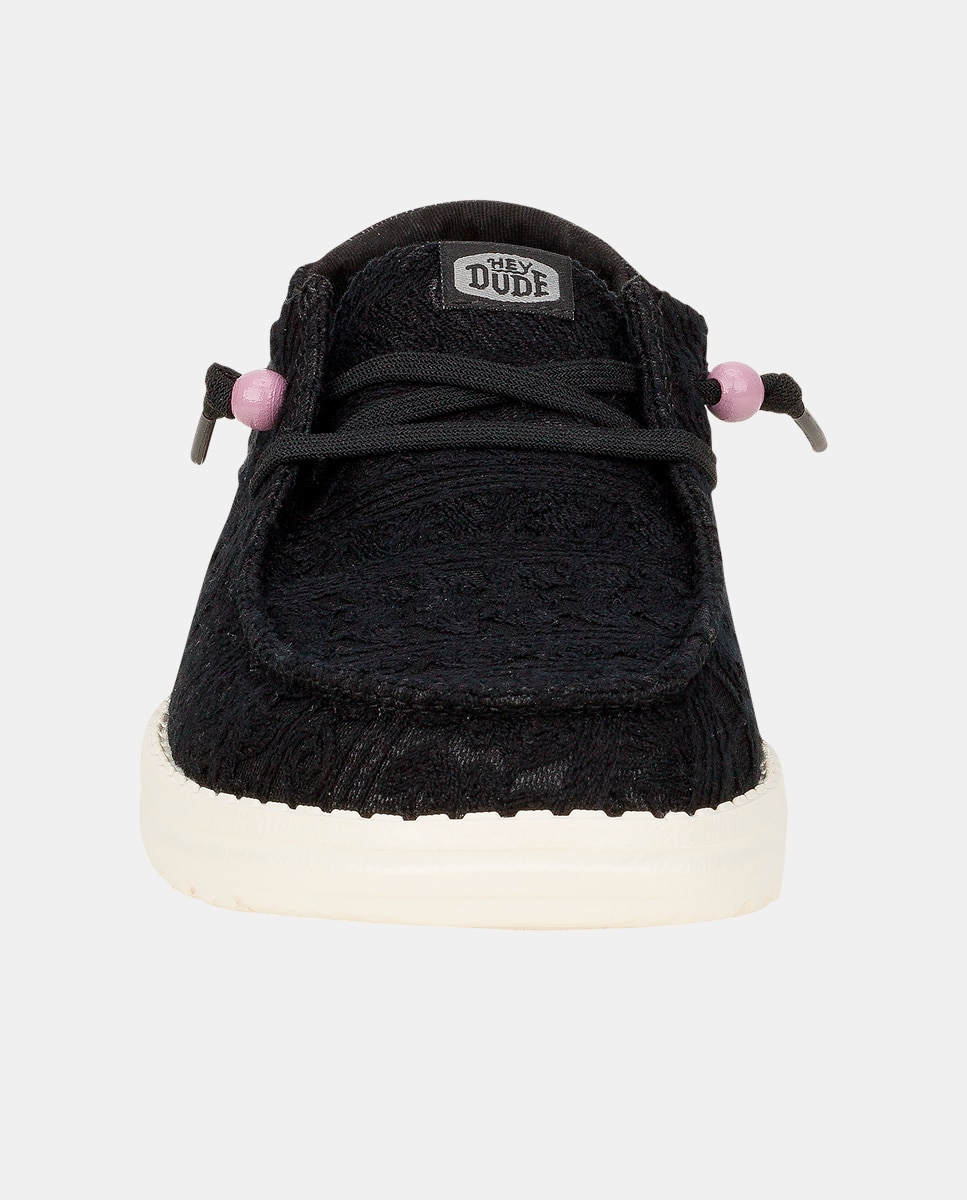 Sapatos de Cordões em Tecido e Crochet Preto-5