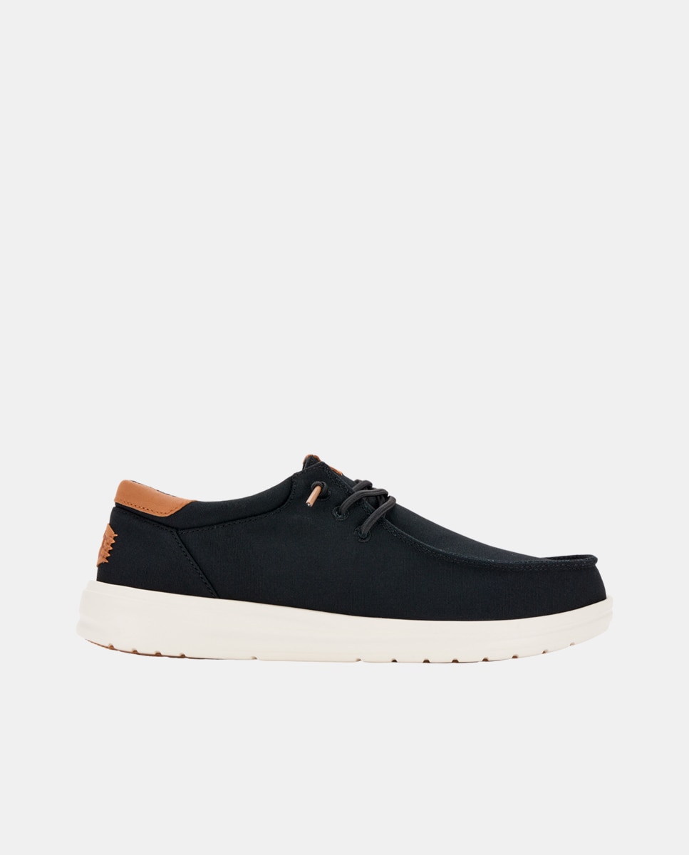 Sapatos de Cordões em Lona e Couro Preto-1