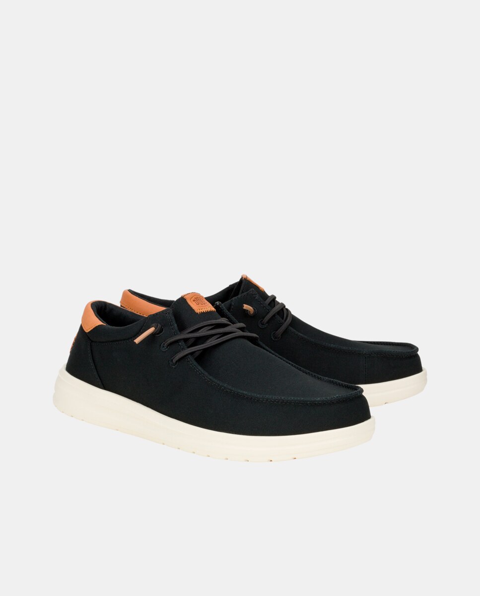 Sapatos de Cordões em Lona e Couro Preto-2