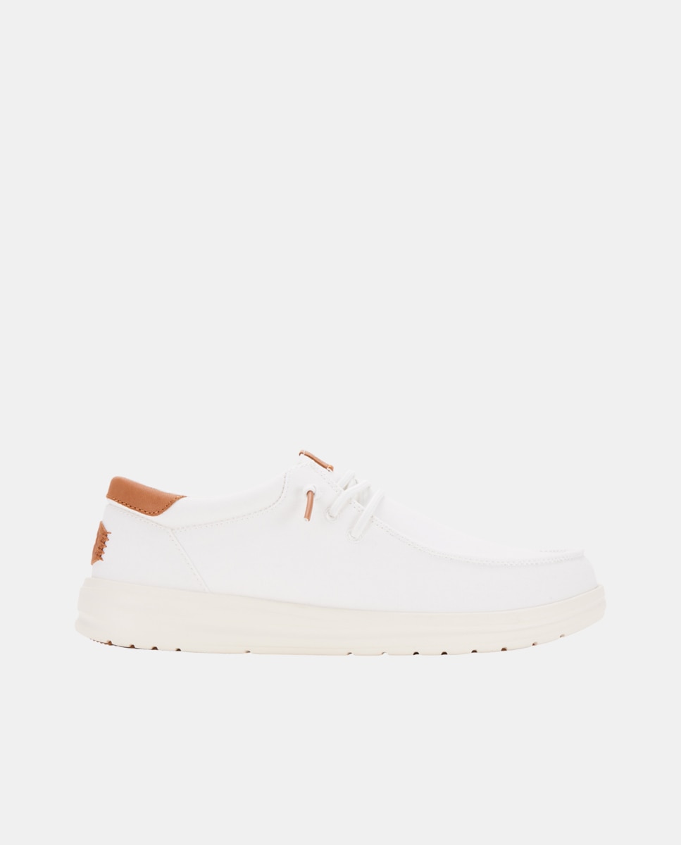 Sapatos de Cordões em Lona e Couro Branco-1