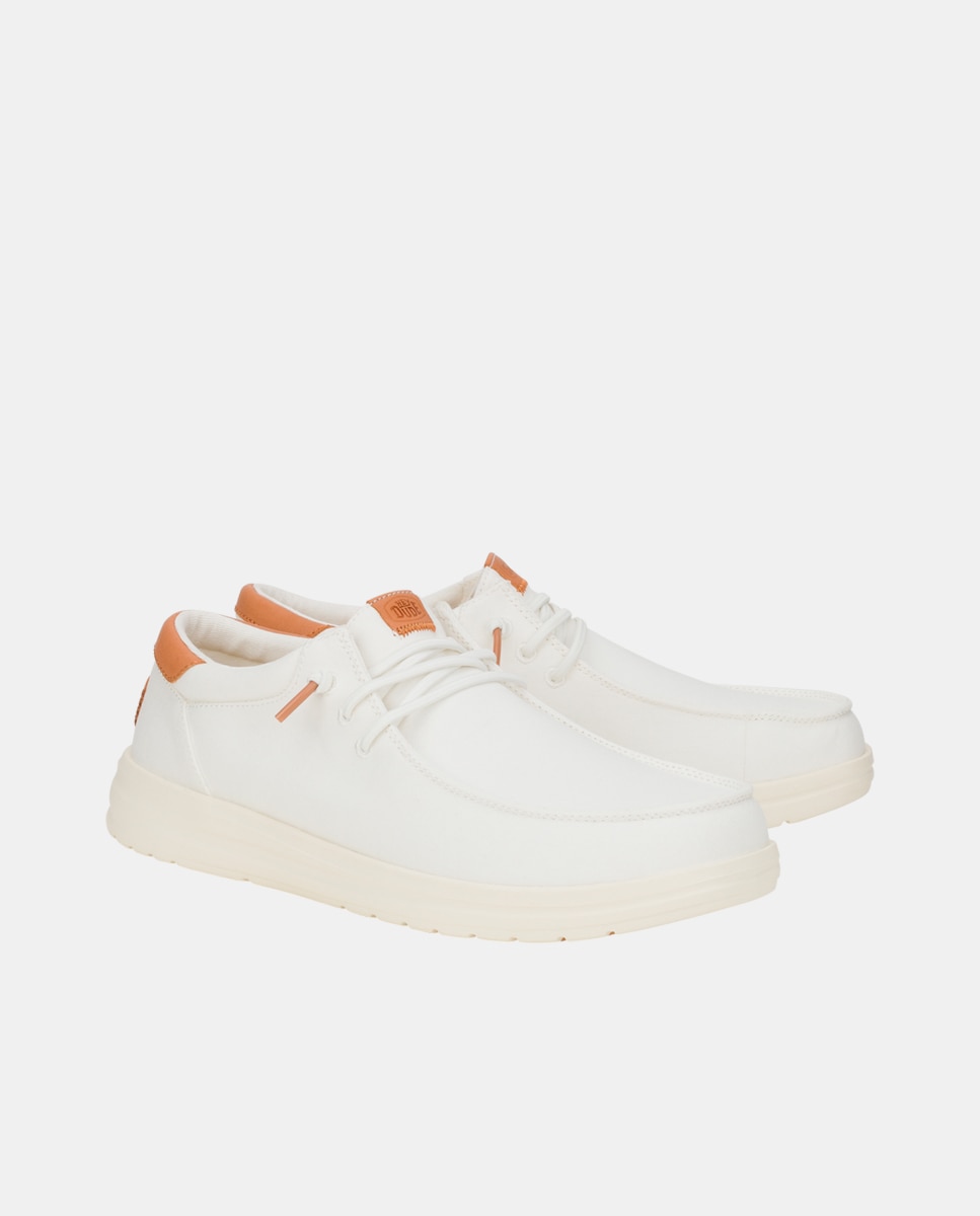 Sapatos de Cordões em Lona e Couro Branco-2