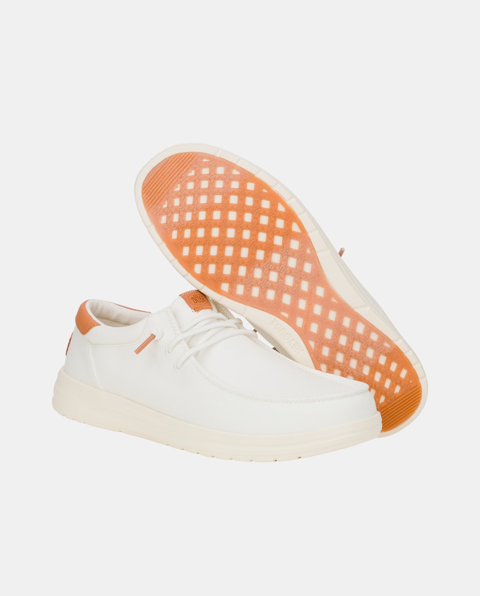 Sapatos de Cordões em Lona e Couro Branco-3