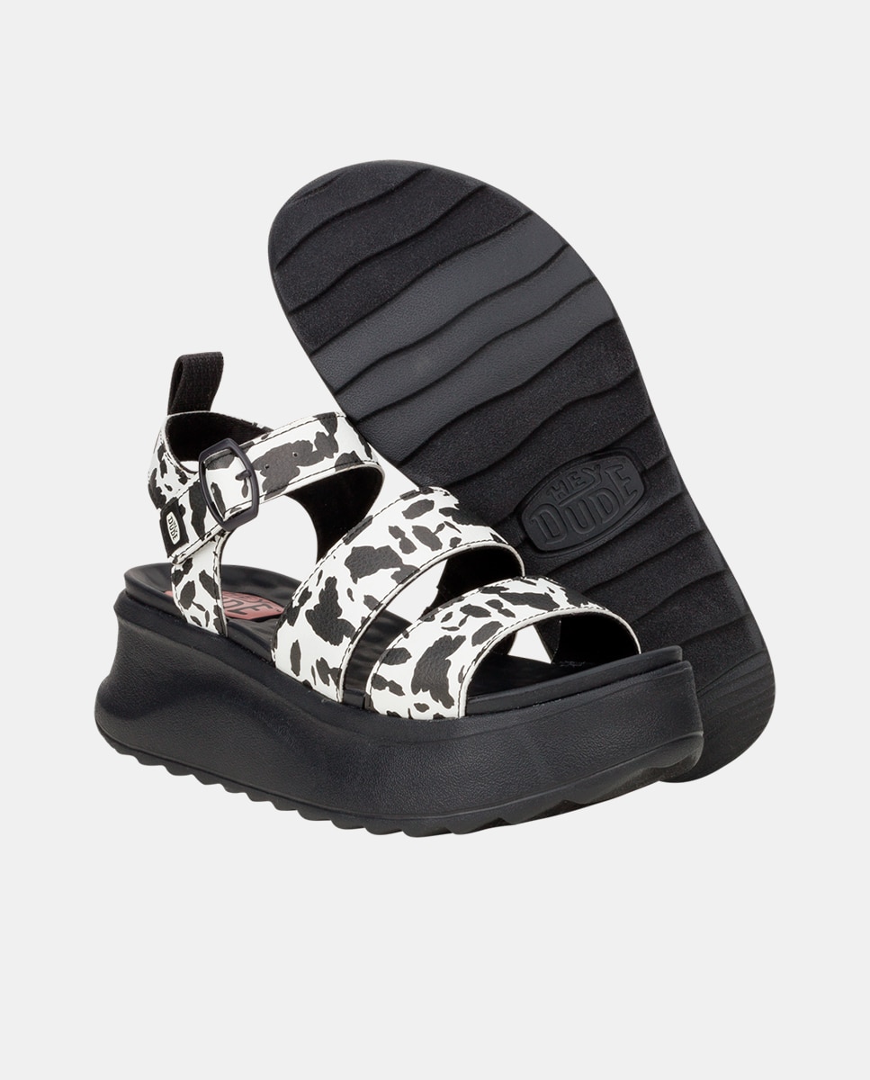 Sandálias de Plataforma com Estampado Animal Branco / Preto-3