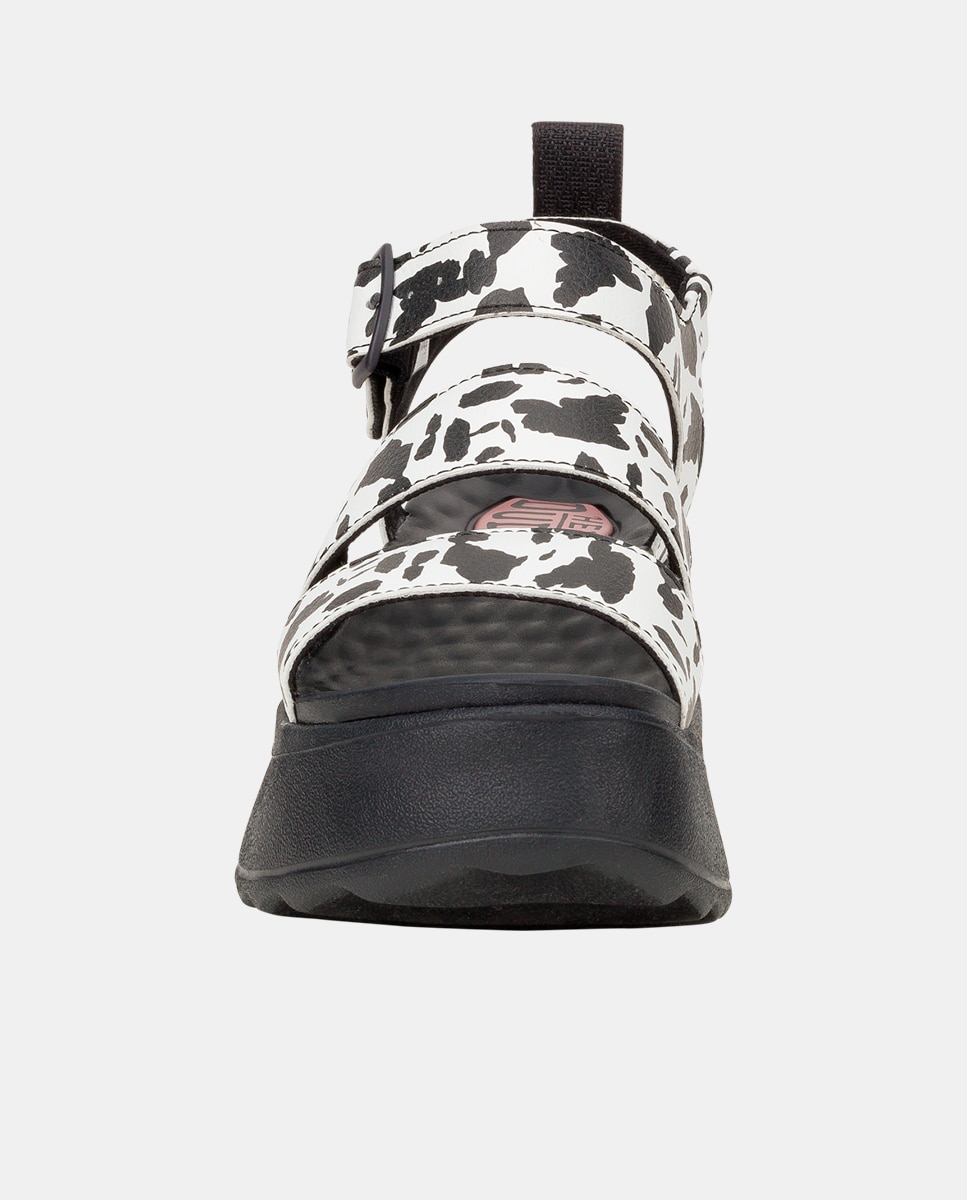 Sandálias de Plataforma com Estampado Animal Branco / Preto-4