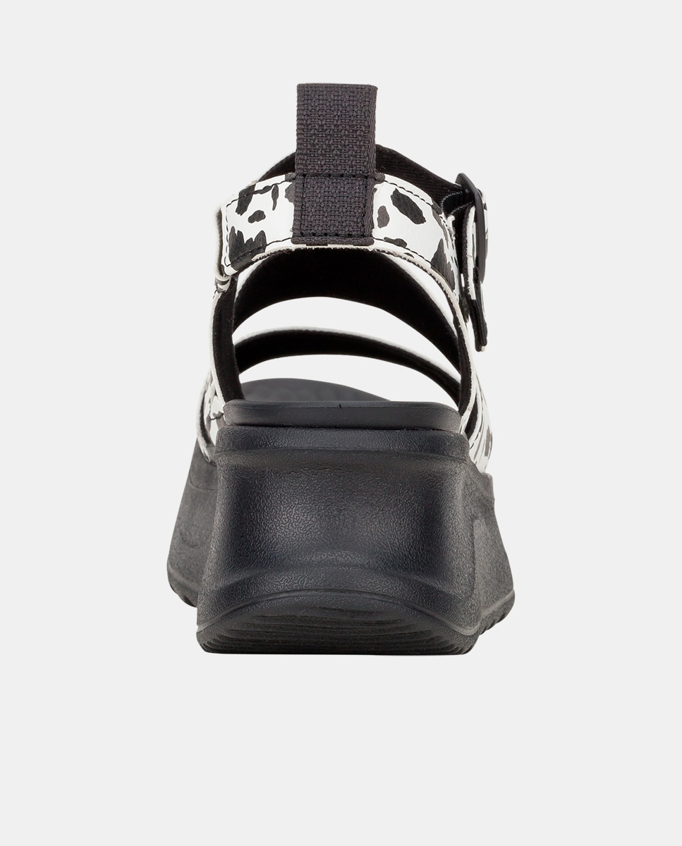 Sandálias de Plataforma com Estampado Animal Branco / Preto-5