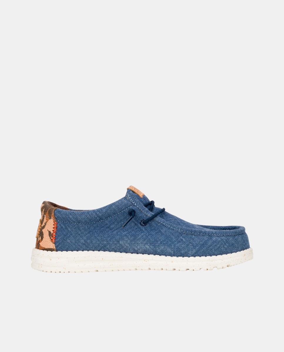 Sapatos de Cordões em Juta com Estampado Azul-1