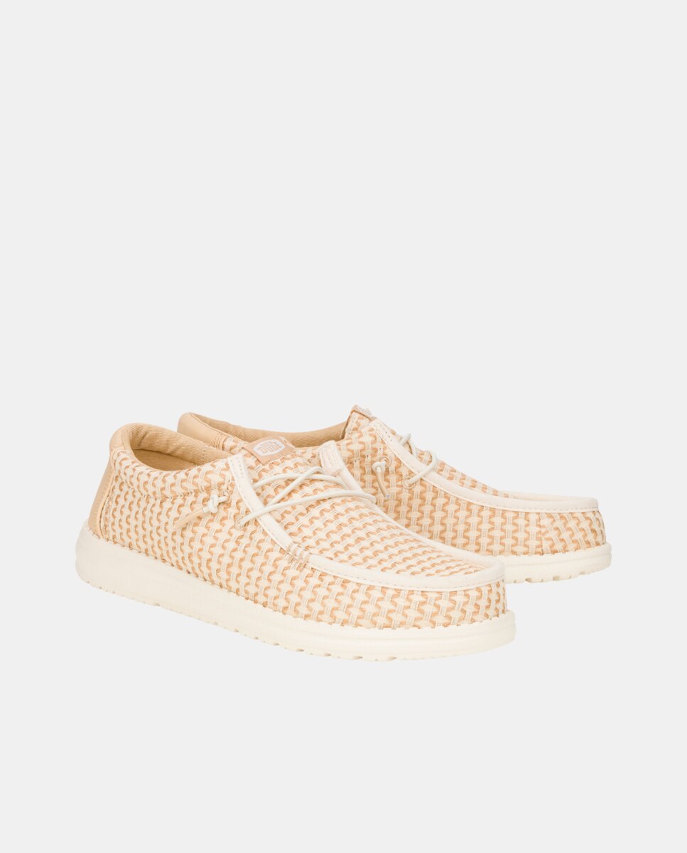 Sapatos de Cordões em Lona com Calcanhar Estampado Bege-2