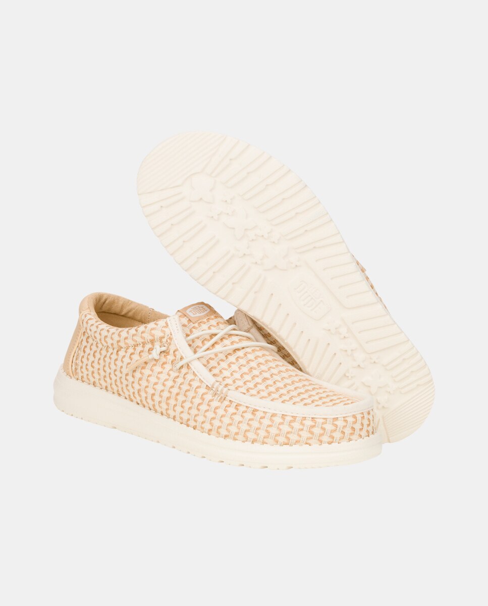 Sapatos de Cordões em Lona com Calcanhar Estampado Bege-3