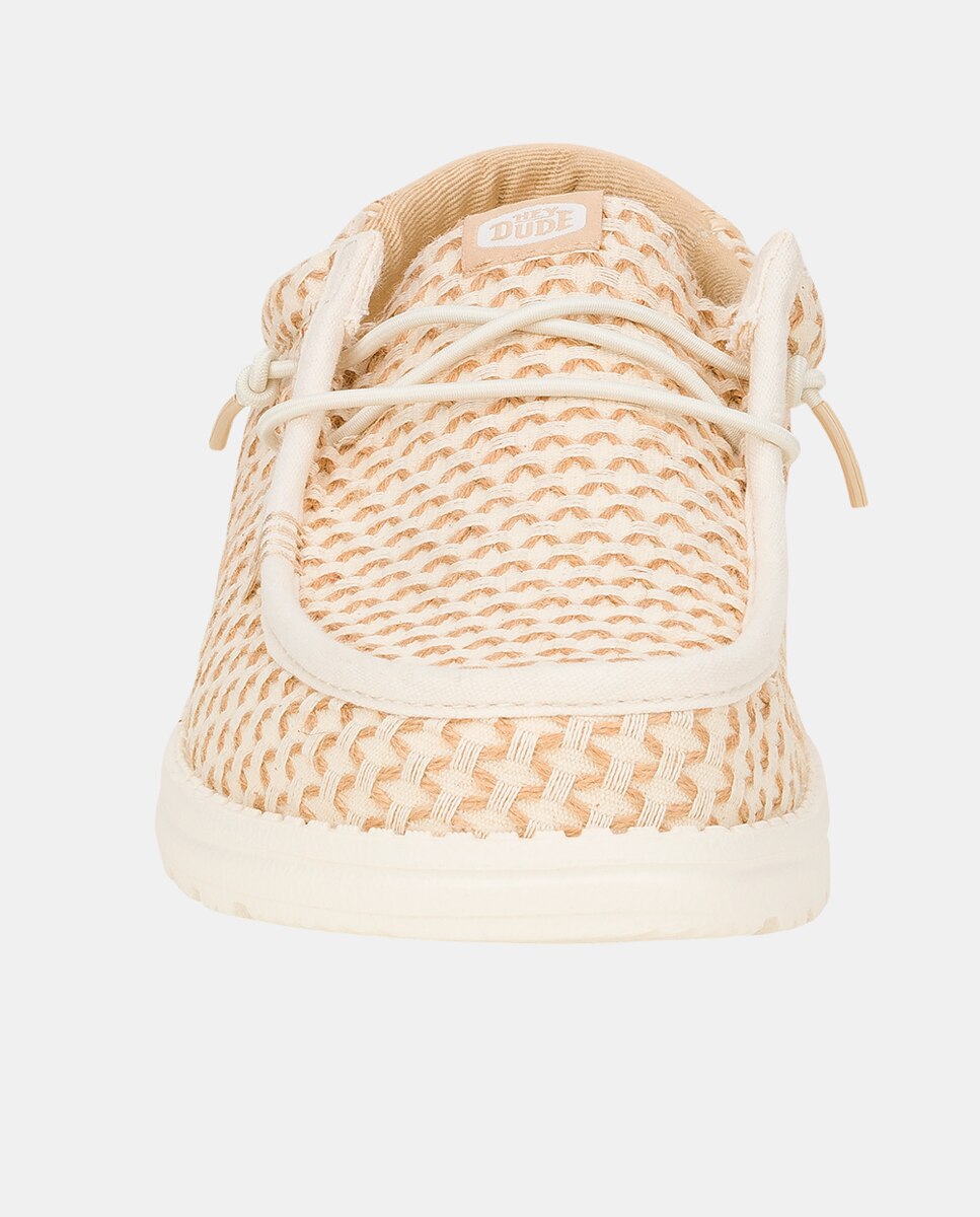 Sapatos de Cordões em Lona com Calcanhar Estampado Bege-4