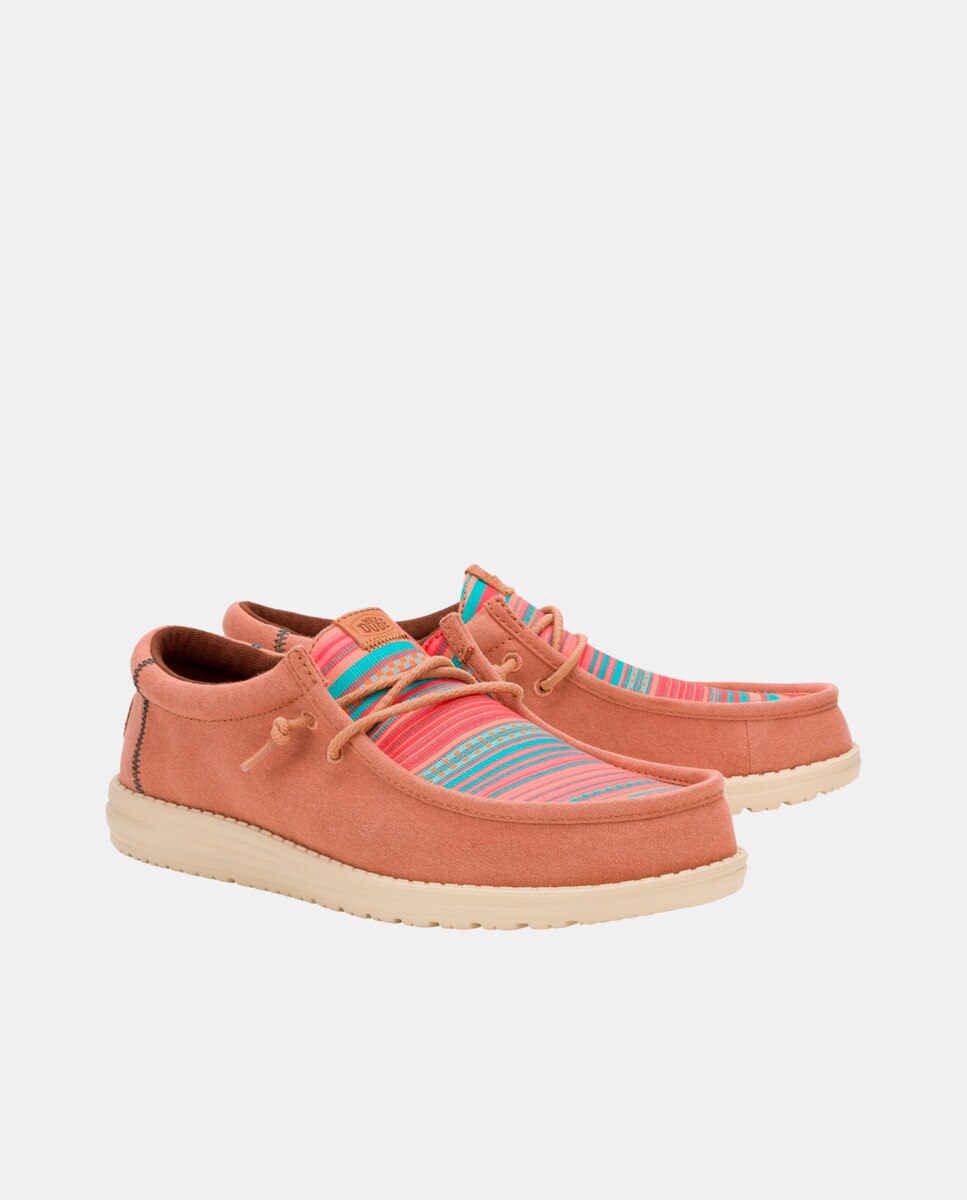 Sapatos de Cordões em Algodão com Estampado Às Riscas Rosa-2