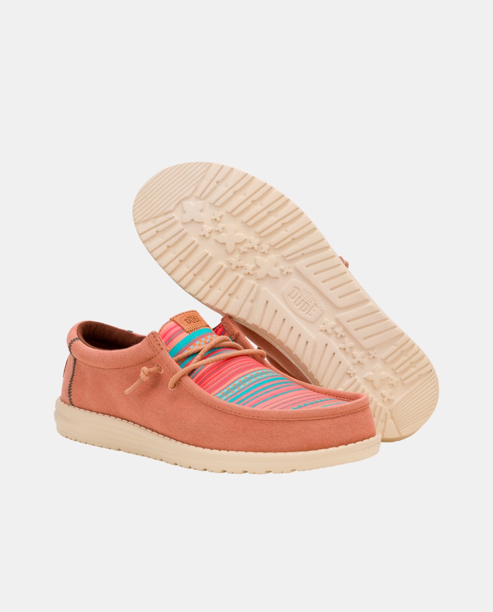 Sapatos de Cordões em Algodão com Estampado Às Riscas Rosa-3