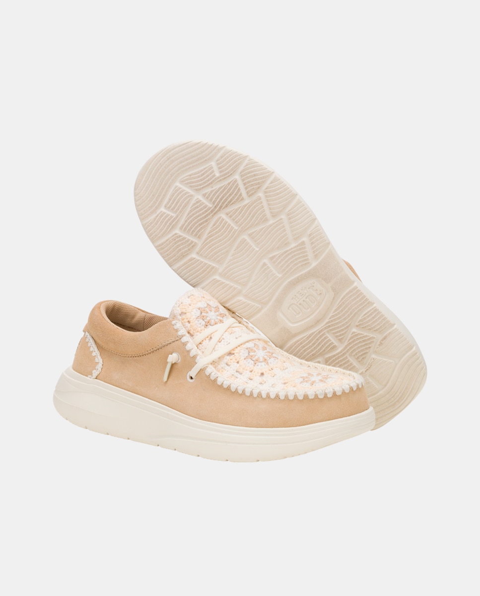 Sapatos de Cordões em Crochet e Camurça Castanho-claro-3