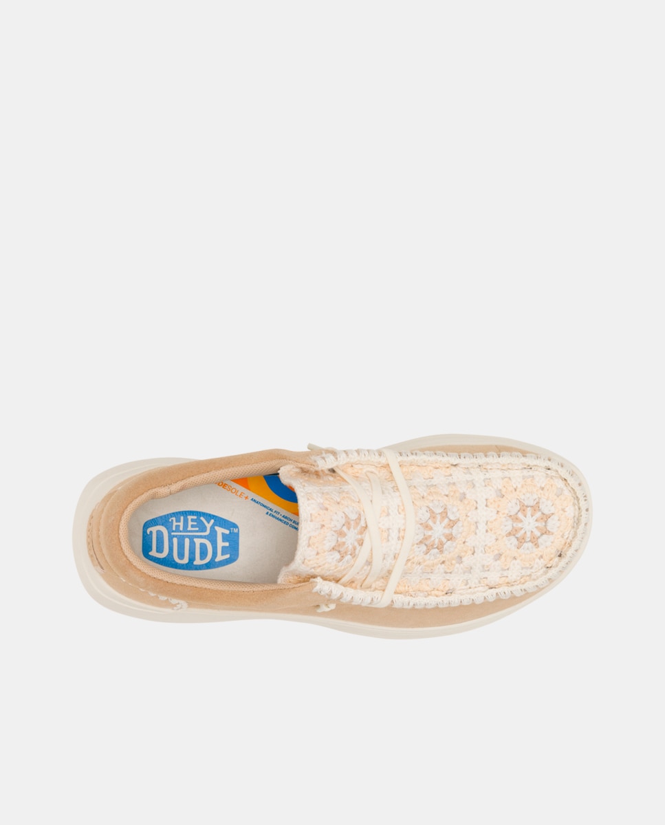 Sapatos de Cordões em Crochet e Camurça Castanho-claro-6