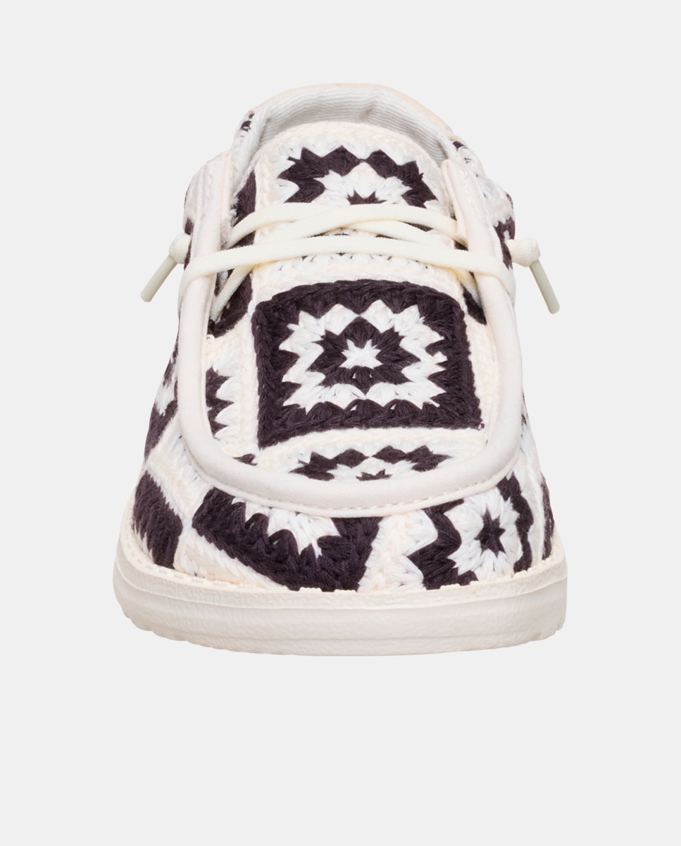 Sapatos de Cordões em Algodão e Croché Branco / Preto-4