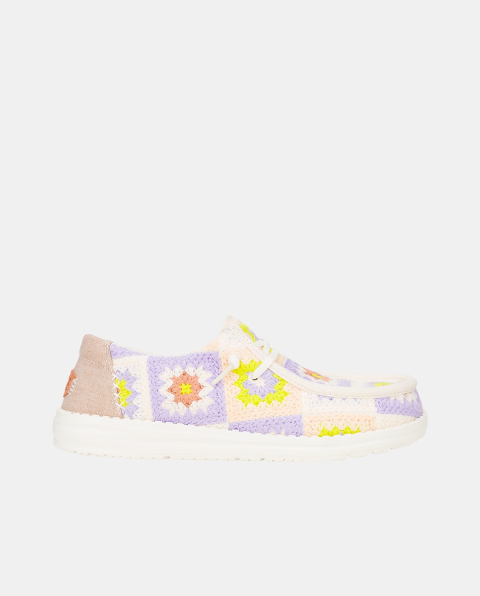 Sapatos de Cordões em Algodão e Croché Lilás / Branco-1