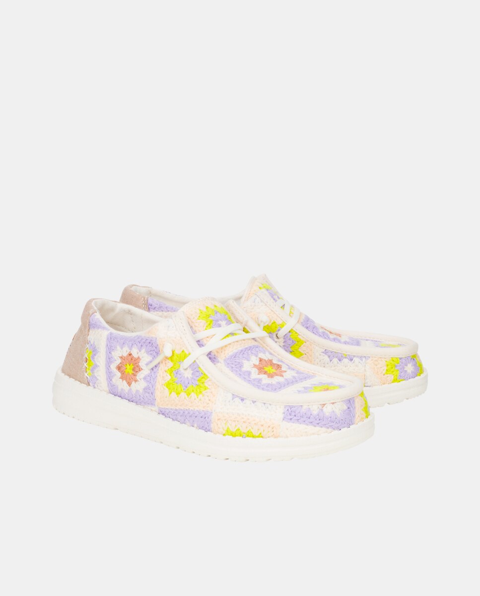 Sapatos de Cordões em Algodão e Croché Lilás / Branco-2