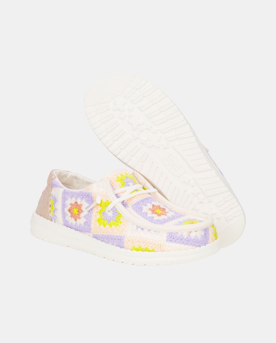 Sapatos de Cordões em Algodão e Croché Lilás / Branco-3
