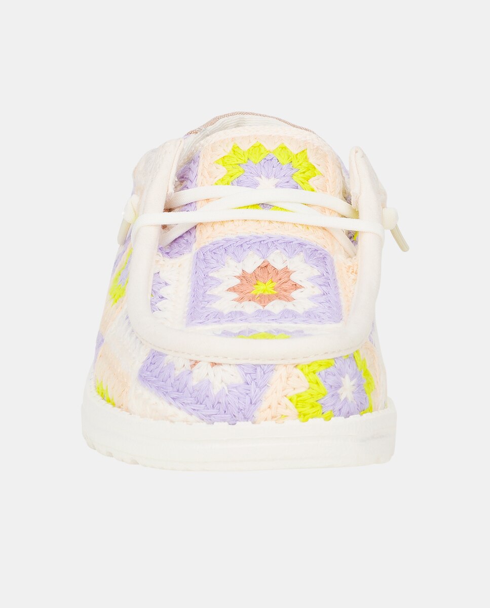 Sapatos de Cordões em Algodão e Croché Lilás / Branco-4