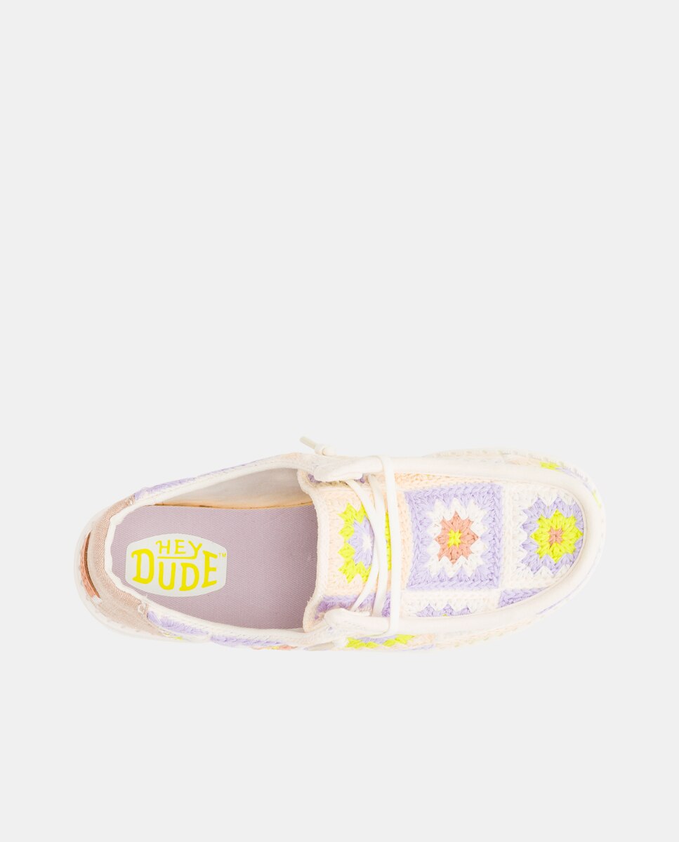 Sapatos de Cordões em Algodão e Croché Lilás / Branco-6