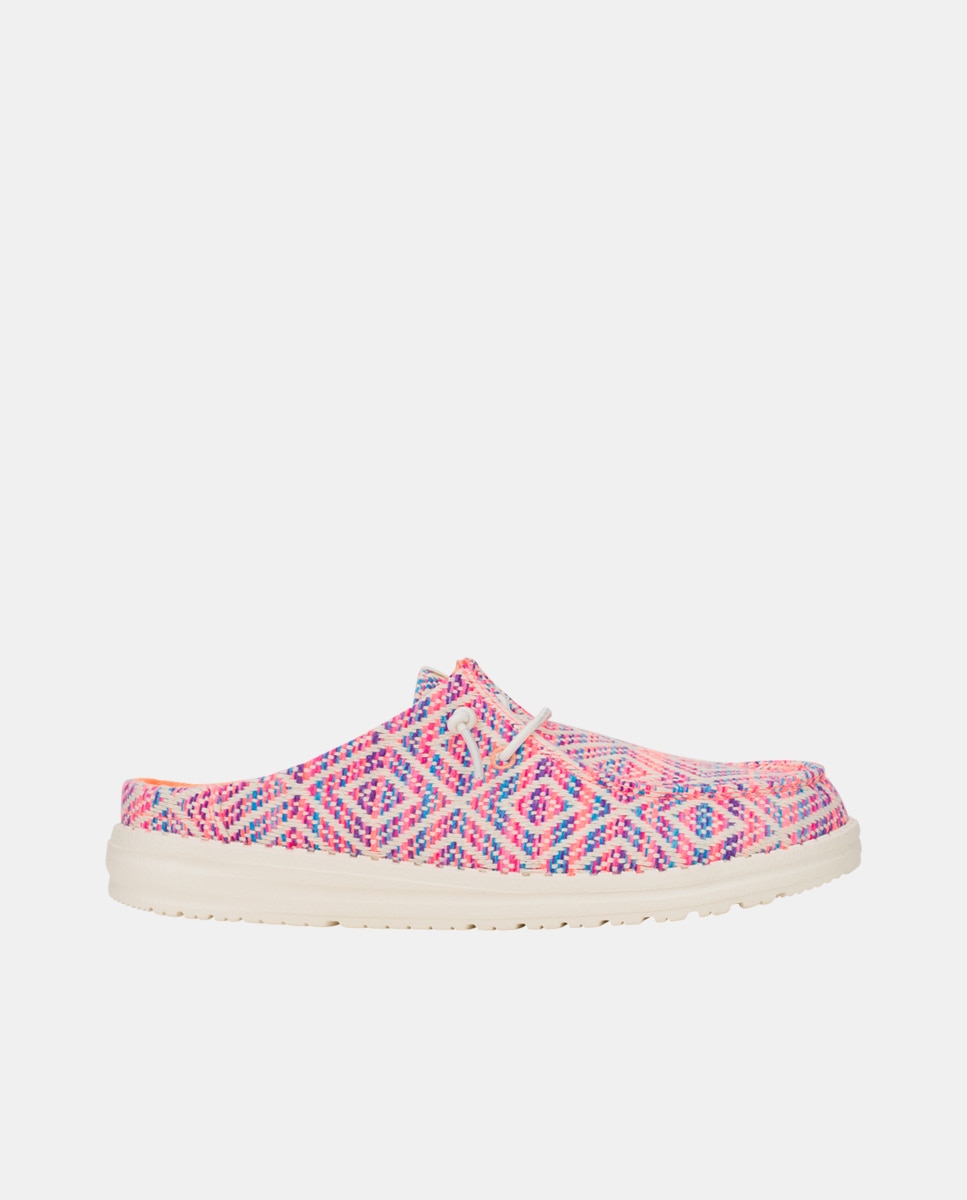 Sapatos de Cordões em Tecido e Bordados Rosa / azul marinho-1