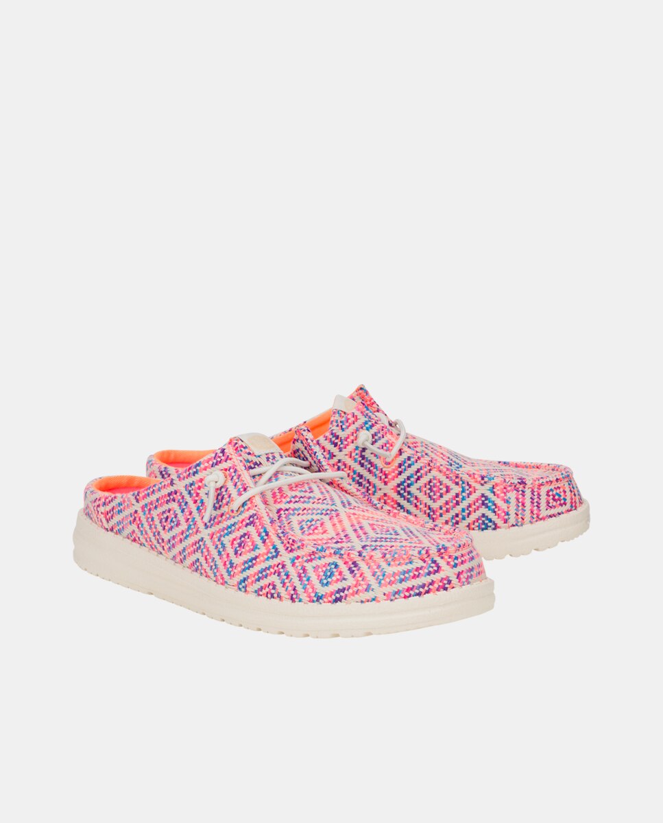 Sapatos de Cordões em Tecido e Bordados Rosa / azul marinho-2