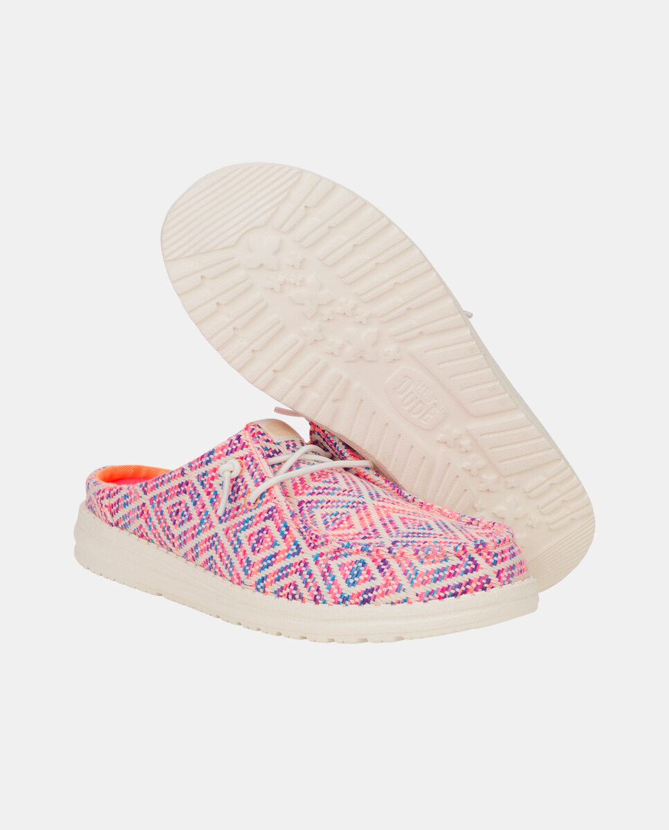 Sapatos de Cordões em Tecido e Bordados Rosa / azul marinho-3