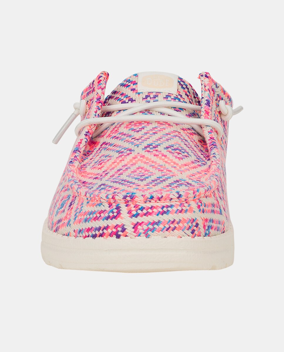 Sapatos de Cordões em Tecido e Bordados Rosa / azul marinho-4
