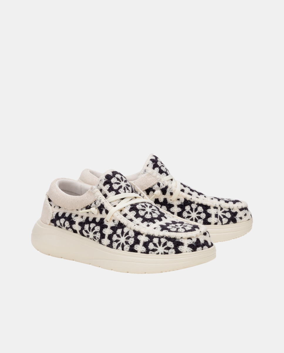 Sapatos de Cordões em Crochet e Camurça Bege-2