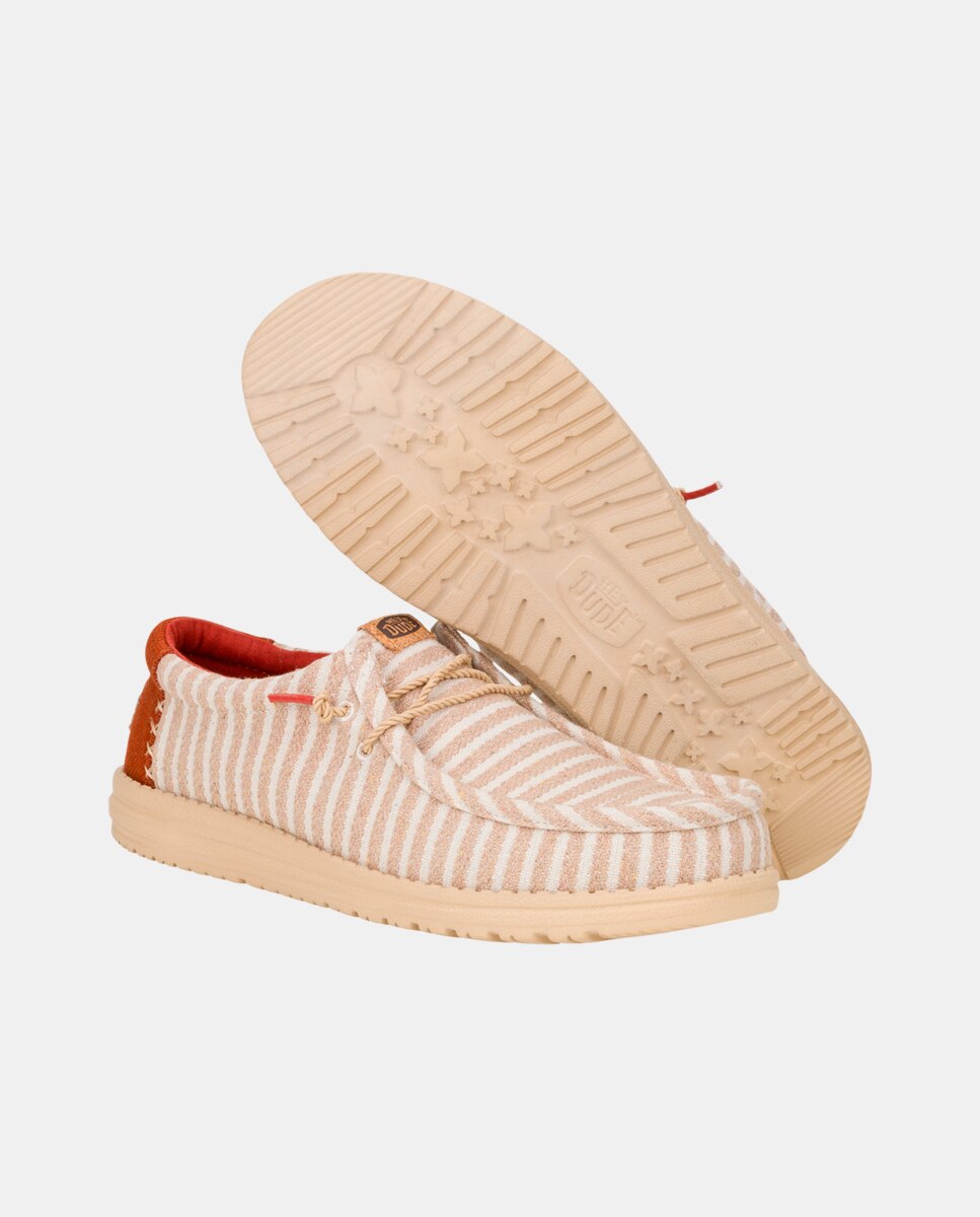 Sapatos de Cordões em Tecido com Estampado Às Riscas Azul / Branco-3