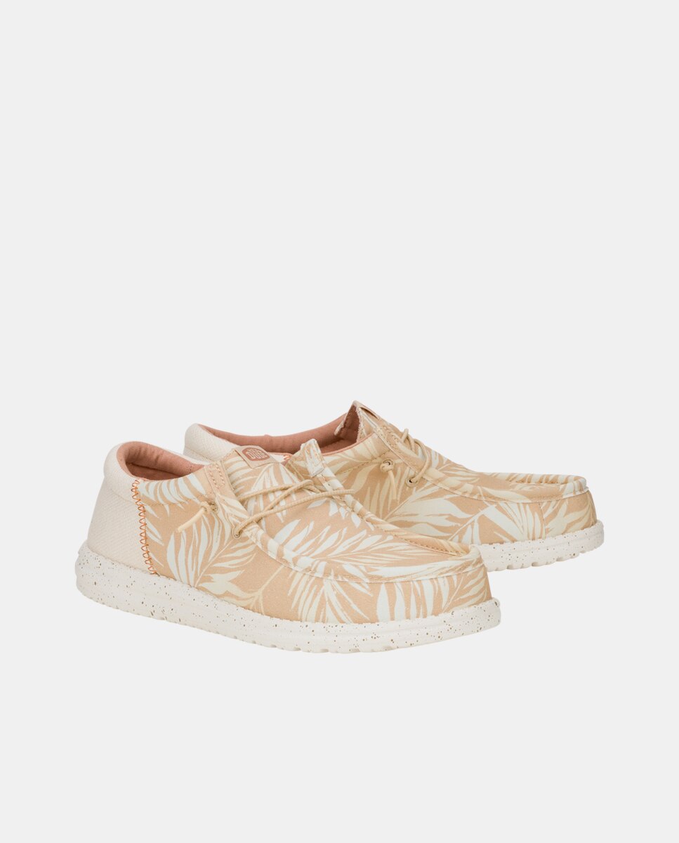 Sapatos de Cordões em Tecido e Estampado Tropical Bege / Branco-2