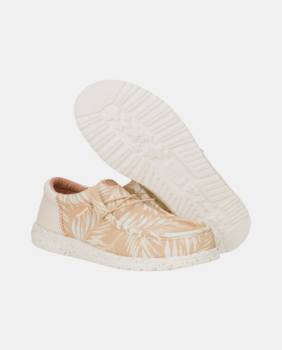 Sapatos de Cordões em Tecido e Estampado Tropical Bege / Branco-3
