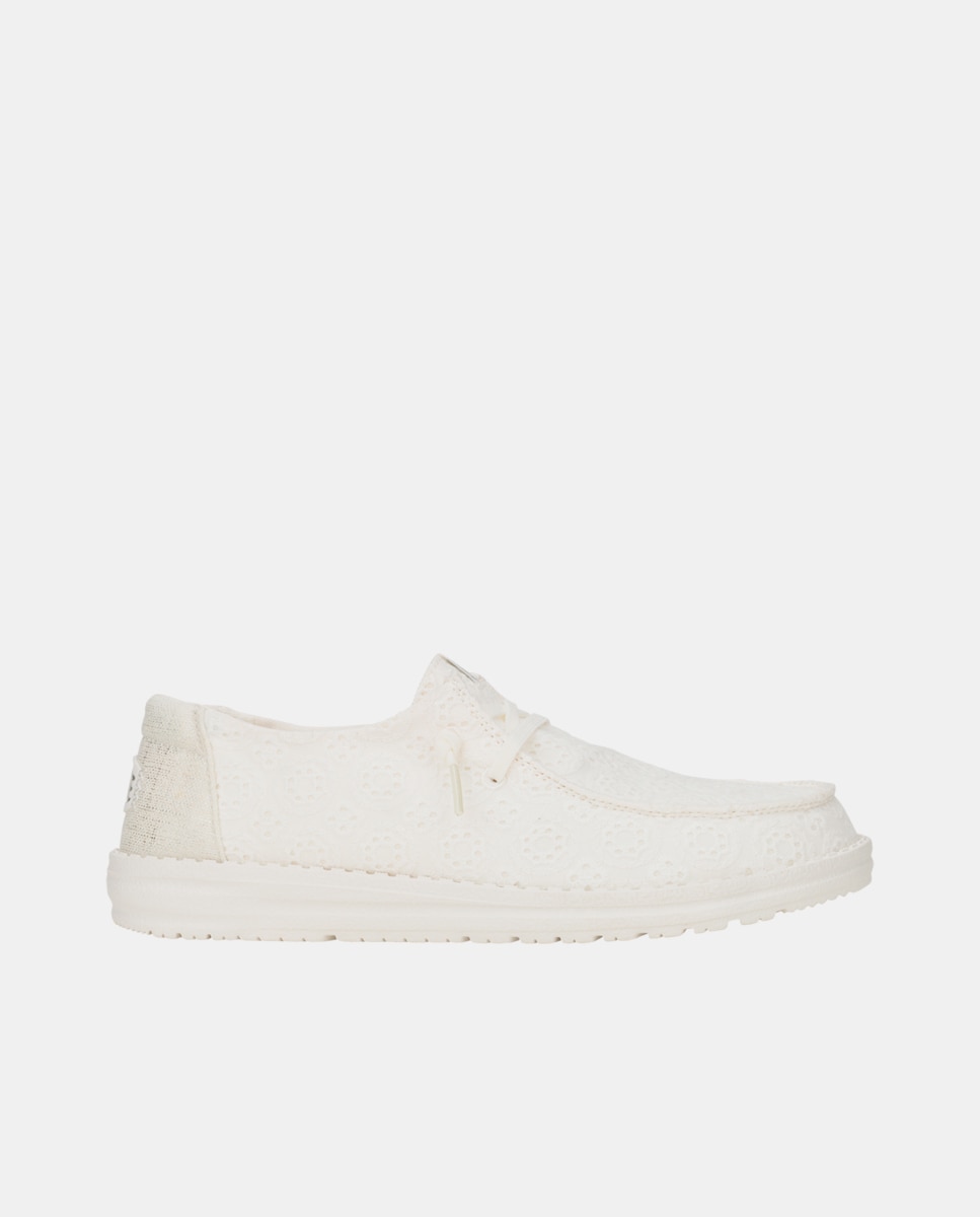 Sapatos de Cordões em Algodão com Ilhós Branco-1