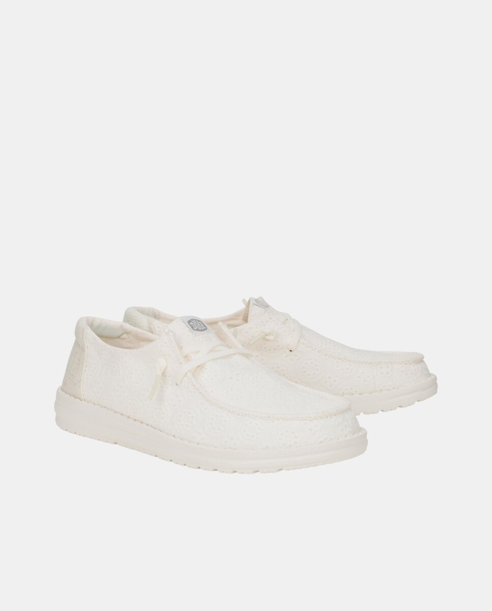 Sapatos de Cordões em Algodão com Ilhós Branco-2