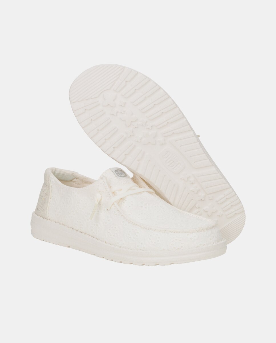 Sapatos de Cordões em Algodão com Ilhós Branco-3