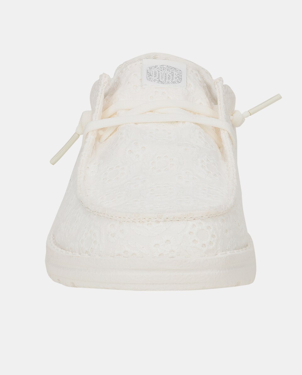 Sapatos de Cordões em Algodão com Ilhós Branco-4