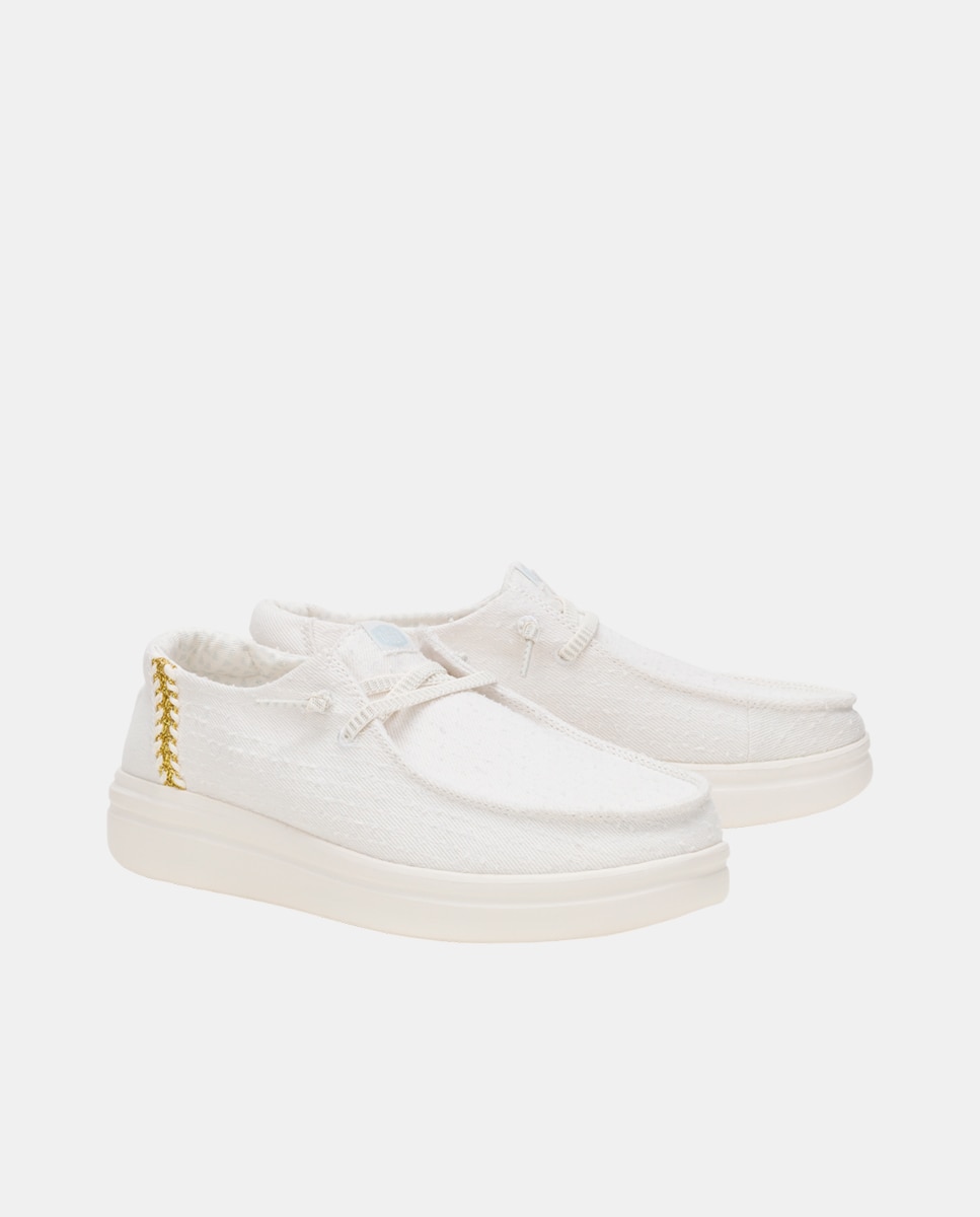 Sapato de Cordões em Algodão e Detalhes Bordados Branco-2