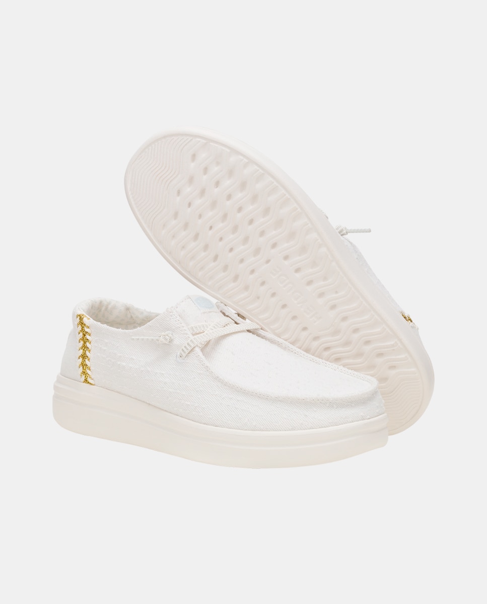 Sapato de Cordões em Algodão e Detalhes Bordados Branco-3