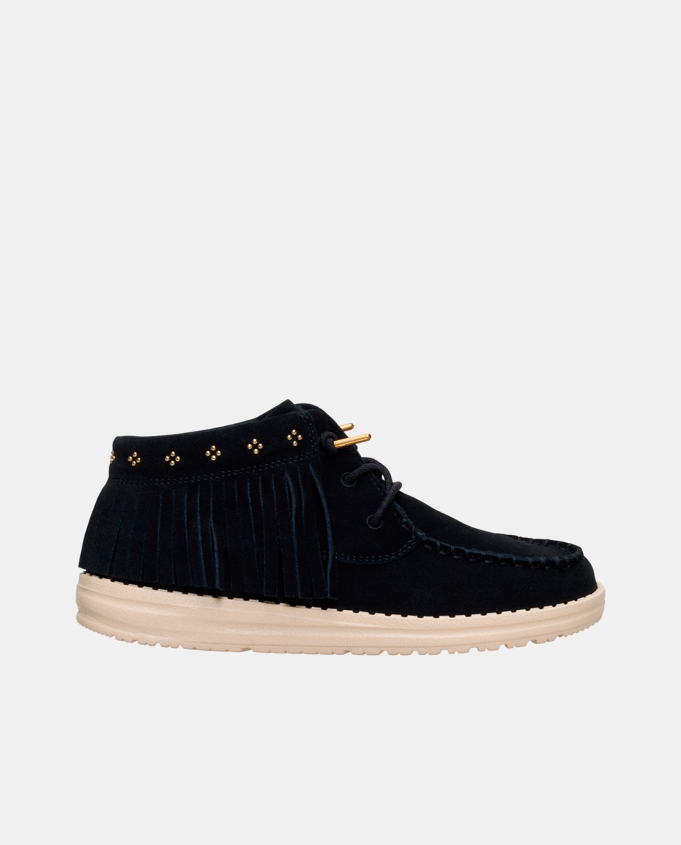 Sapatos de Cordões em Camurça com Franjas Preto-1