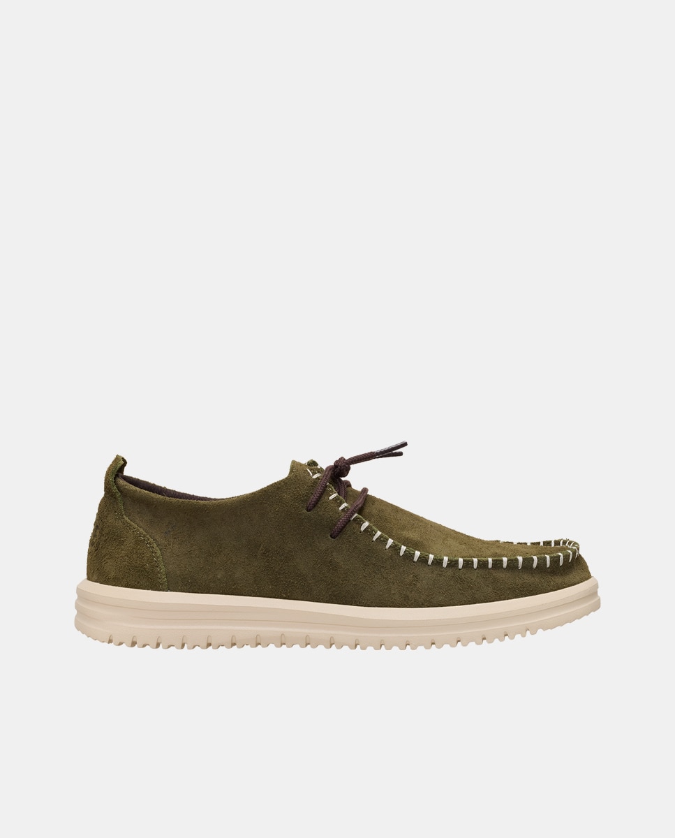 Sapatos de Cordões em Pele Verde Azeitona-1